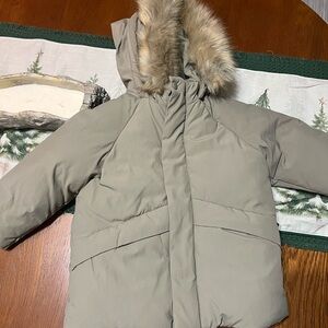 Zara Kids Beige Puffer Jacket with Faux Fur Hood
